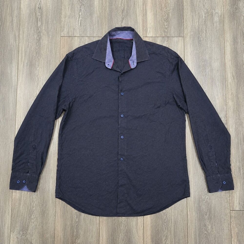 Bugatchi Uomo Men's 17 36/37 Black Paisley Jacquard Flip Cuff Dress Shirt